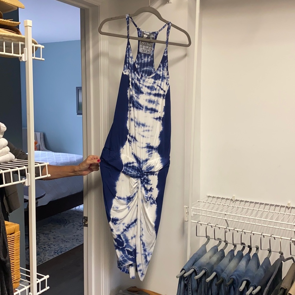Blue and White Tie-Dye Maxi Dress